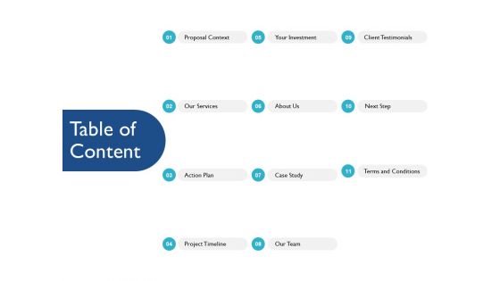 Table Of Content Proposal Ppt PowerPoint Presentation Visual Aids Backgrounds