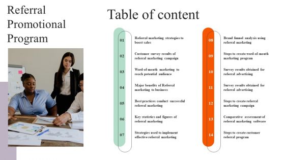 Table Of Content Referral Promotional Program Demonstration PDF