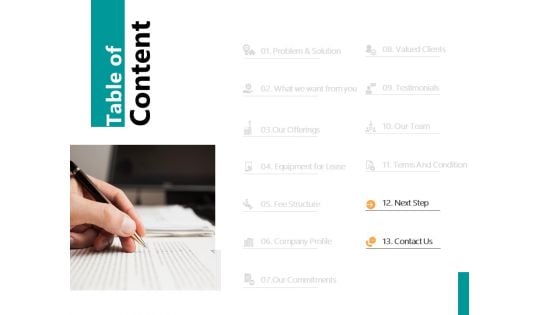 Table Of Content Slide Contact Us Ppt PowerPoint Presentation Inspiration Ideas