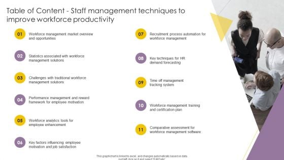 Table Of Content Staff Management Techniques To Improve Workforce Productivity Demonstration PDF
