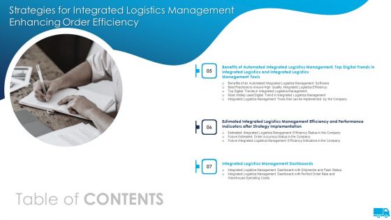 Table Of Content Strategies For Integrated Logistics Management Enhancing Order Efficiency Contd Pictures PDF