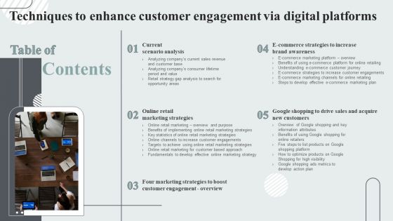 Table Of Content Techniques To Enhance Customer Engagement Via Digital Platforms Slide Infographics PDF