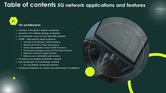 Table Of Contents 5G Network Applications And Features Ppt Portfolio Graphics Tutorials PDF