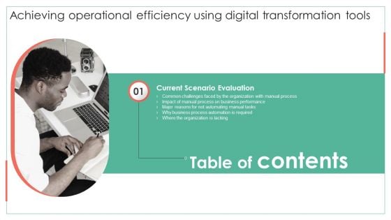 Table Of Contents Achieving Operational Efficiency Using Digital Transformation Tools Slide Template PDF