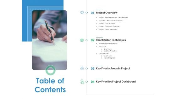 Table Of Contents Action Priority Matrix Ppt Model Ideas PDF