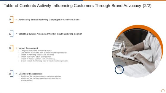 Table Of Contents Actively Influencing Customers Through Brand Advocacy Microsoft PDF