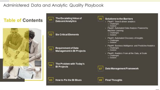 Table Of Contents Administered Data And Analytic Quality Playbook Professional PDF