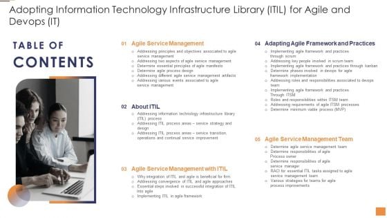 Table Of Contents Adopting Information Technology Infrastructure Library ITIL For Agile And Devops IT Background PDF