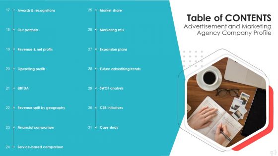 Table Of Contents Advertisement And Marketing Agency Company Profile Microsoft PDF