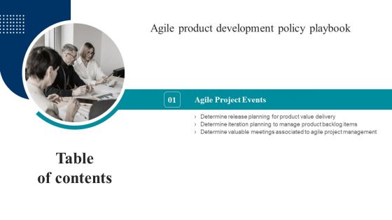 Table Of Contents Agile Product Development Policy Playbook Themes PDF