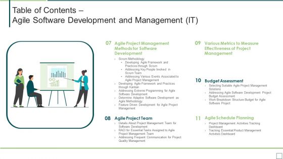 Table Of Contents Agile Software Development And Management IT Slide Clipart PDF