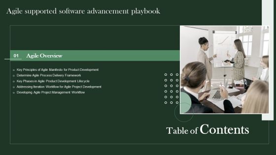 Table Of Contents Agile Supported Software Advancement Playbook Key Rules PDF