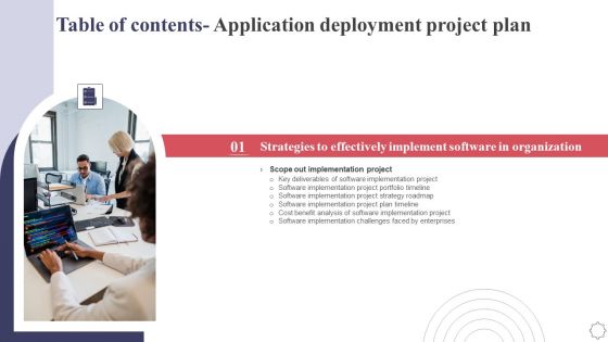 Table Of Contents Application Deployment Project Plan Organization Template PDF