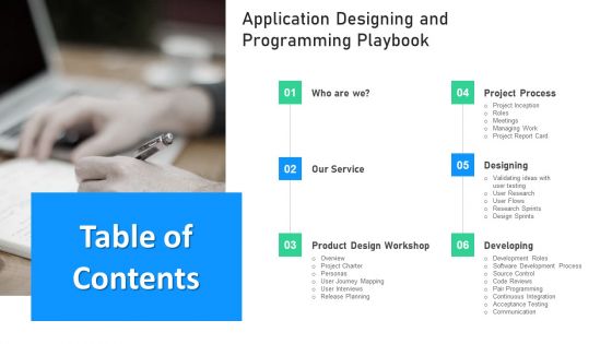 Table Of Contents Application Designing And Programming Playbook Infographics PDF