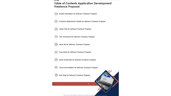 Table Of Contents Application Development Freelance Proposal One Pager Sample Example Document