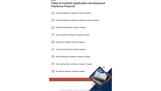 Table Of Contents Application Development Freelance Proposal One Pager Sample Example Document Table Of Contents Application Development Freelance Proposal One Pager Sample Example Document