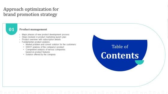 Table Of Contents Approach Optimization For Brand Promotion Strategy Rules Topics PDF