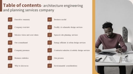 Table Of Contents Architecture Engineering And Planning Services Company Designs PDF