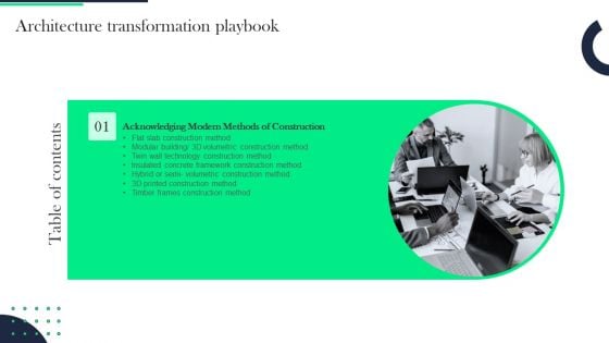 Table Of Contents Architecture Transformation Playbook Method Mockup PDF