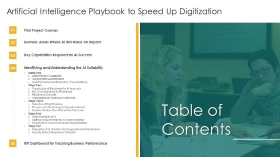 Table Of Contents Artificial Intelligence Playbook To Speed Up Digitization Background PDF