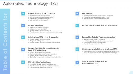 Table Of Contents Automated Technology Diagrams PDF Table Of Contents Automated Technology Diagrams PDF