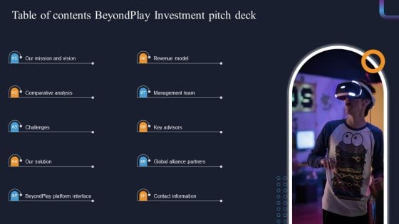 Table Of Contents Beyondplay Investment Pitch Deck Topics PDF