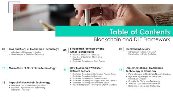 Table Of Contents Blockchain And DLT Framework Ppt PowerPoint Presentation File Visuals PDF