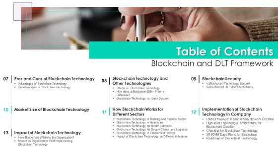 Table Of Contents Blockchain And DLT Framework Ppt PowerPoint Presentation File Visuals PDF Slide02
