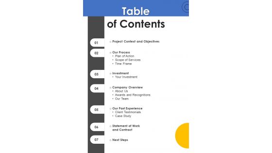 Table Of Contents Blockchain Scaling Proposal One Pager Sample Example Document Table Of Contents Blockchain Scaling Proposal One Pager Sample Example Document