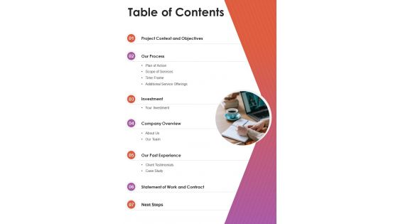 Table Of Contents Book Printing And Release Proposal One Pager Sample Example Document