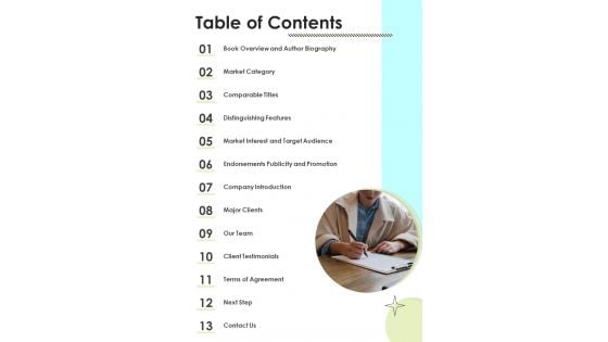 Table Of Contents Book Proposal Workshop For Academics One Pager Sample Example Document