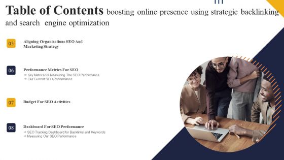 Table Of Contents Boosting Online Presence Using Strategic Backlinking And Search Engine Optimization Clipart PDF