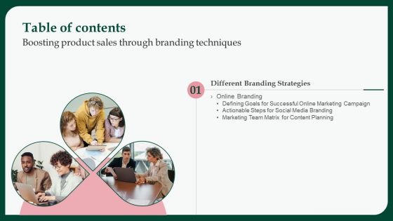 Table Of Contents Boosting Product Sales Through Branding Techniques Microsoft PDF