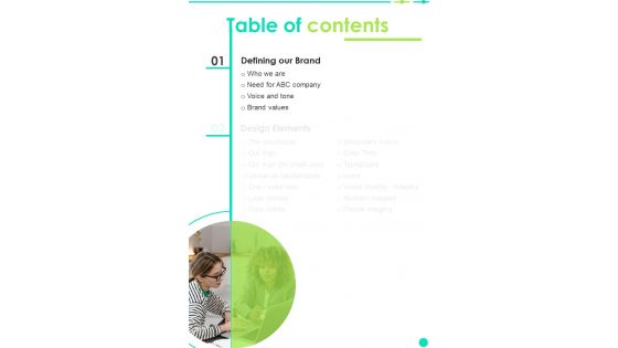 Table Of Contents Brand Guide One Pager Sample Example Document