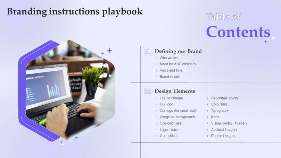 Table Of Contents Branding Instructions Playbook Guidelines PDF