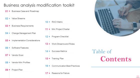 Table Of Contents Business Analysis Modification Toolkit Structure PDF