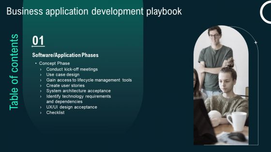 Table Of Contents Business Application Development Playbook Slide Microsoft PDF