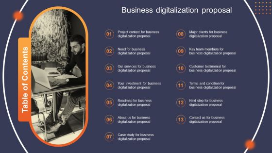 Table Of Contents Business Digitalization Proposal Ppt Outline Graphics Example PDF