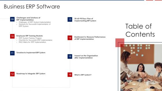 Table Of Contents Business ERP Software Graphics PDF