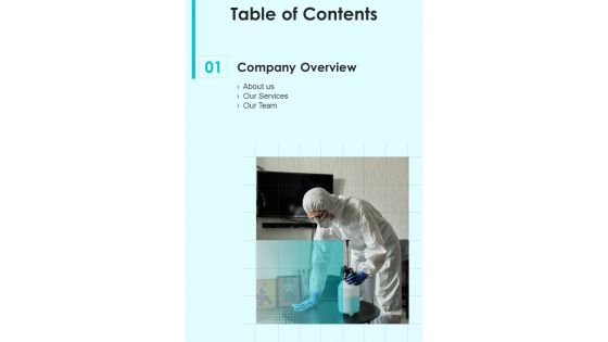Table Of Contents Business Proposal For House Cleaning Services One Pager Sample Example Document Table Of Contents Business Proposal For House Cleaning Services One Pager Sample Example Document