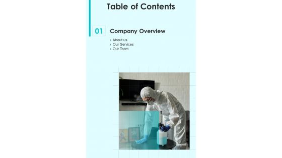 Table Of Contents Business Proposal For House Cleaning Services One Pager Sample Example Document