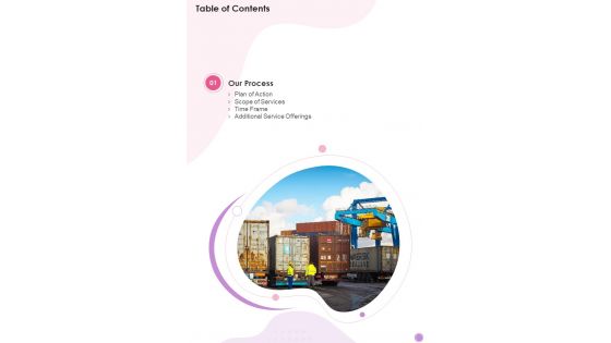 Table Of Contents Business Proposal For Transportation And Logistics One Pager Sample Example Document Table Of Contents Business Proposal For Transportation And Logistics One Pager Sample Example Document