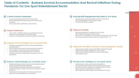 Table Of Contents Business Survival Accommodation Demonstration PDF Table Of Contents Business Survival Accommodation Demonstration PDF