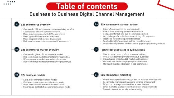 Table Of Contents Business To Business Digital Channel Management Diagrams PDF