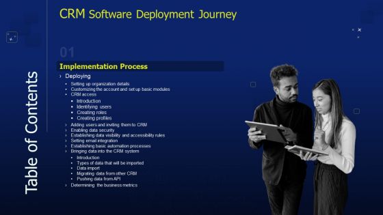 Table Of Contents CRM Software Deployment Journey Ppt Show Example Introduction PDF
