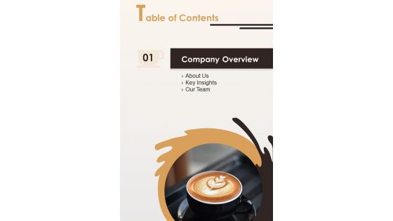 Table Of Contents Cafe Business Proposal One Pager Sample Example Document