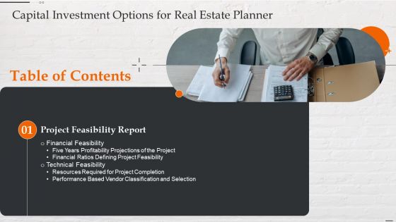 Table Of Contents Capital Investment Options For Real Estate Planner Pictures PDF