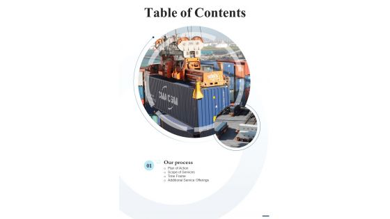 Table Of Contents Cargo Trucking Proposal One Pager Sample Example Document