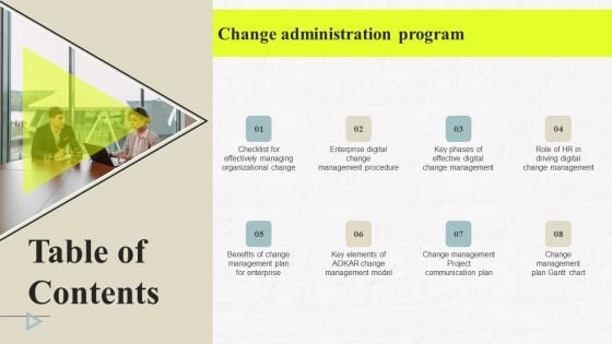 Table Of Contents Change Administration Program Slides PDF Table Of Contents Change Administration Program Slides PDF
