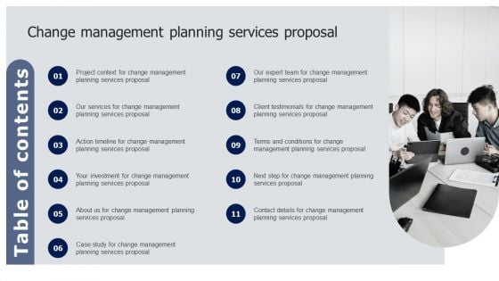 Table Of Contents Change Management Planning Services Proposal Ideas PDF